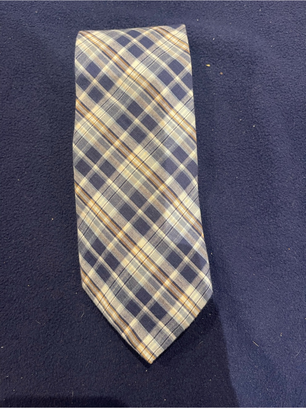 Brooks Brothers Navy, Tan & Cream Plaid Silk Tie